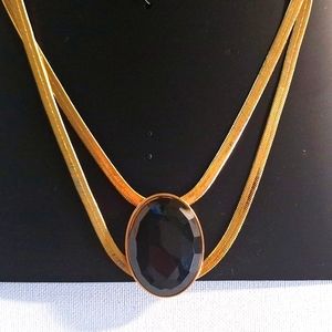 Gold-Tone Large Stone Double Strand Statement Necklace